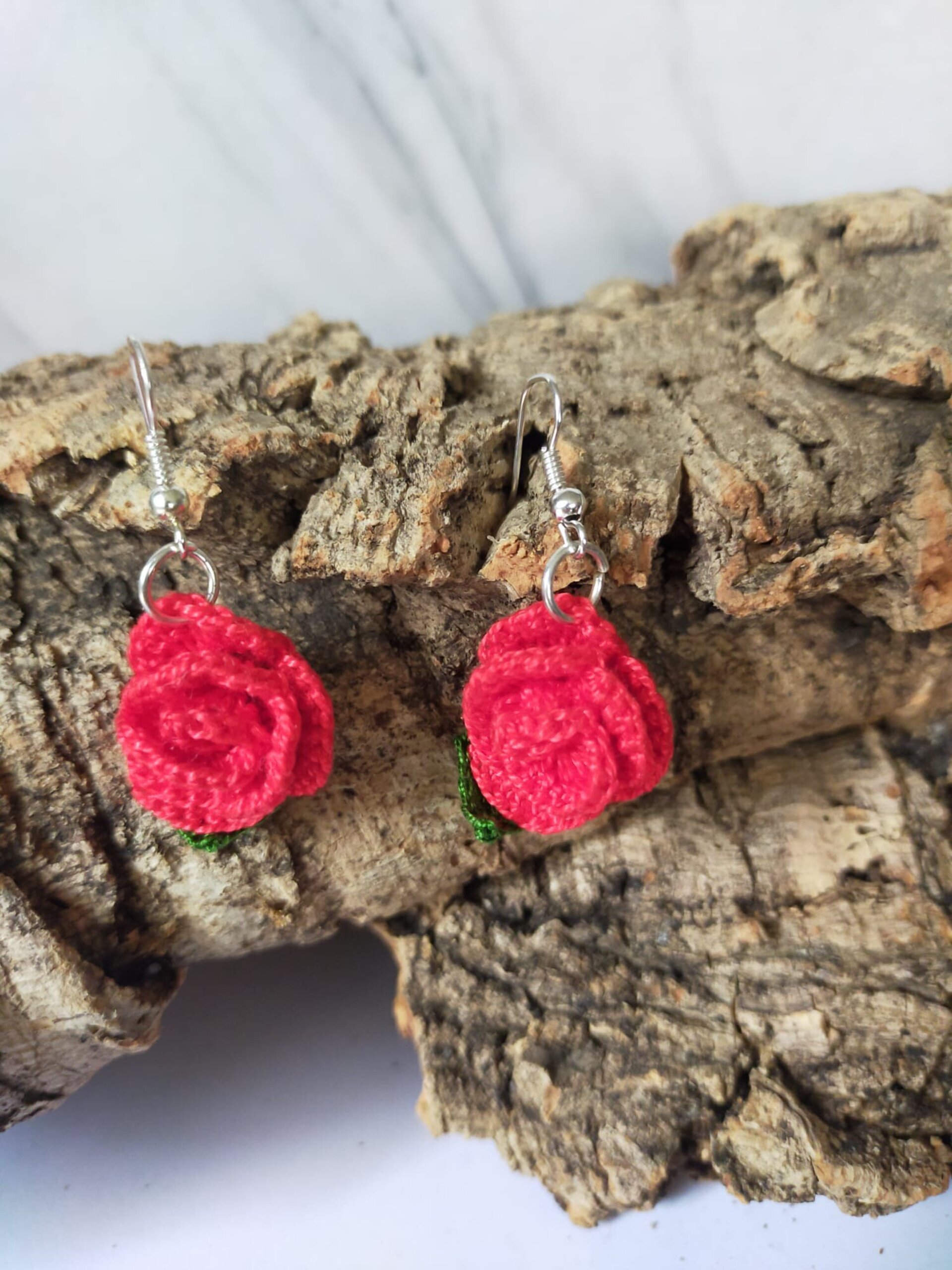 Pendientes Rosas en Micro-macramé - 2