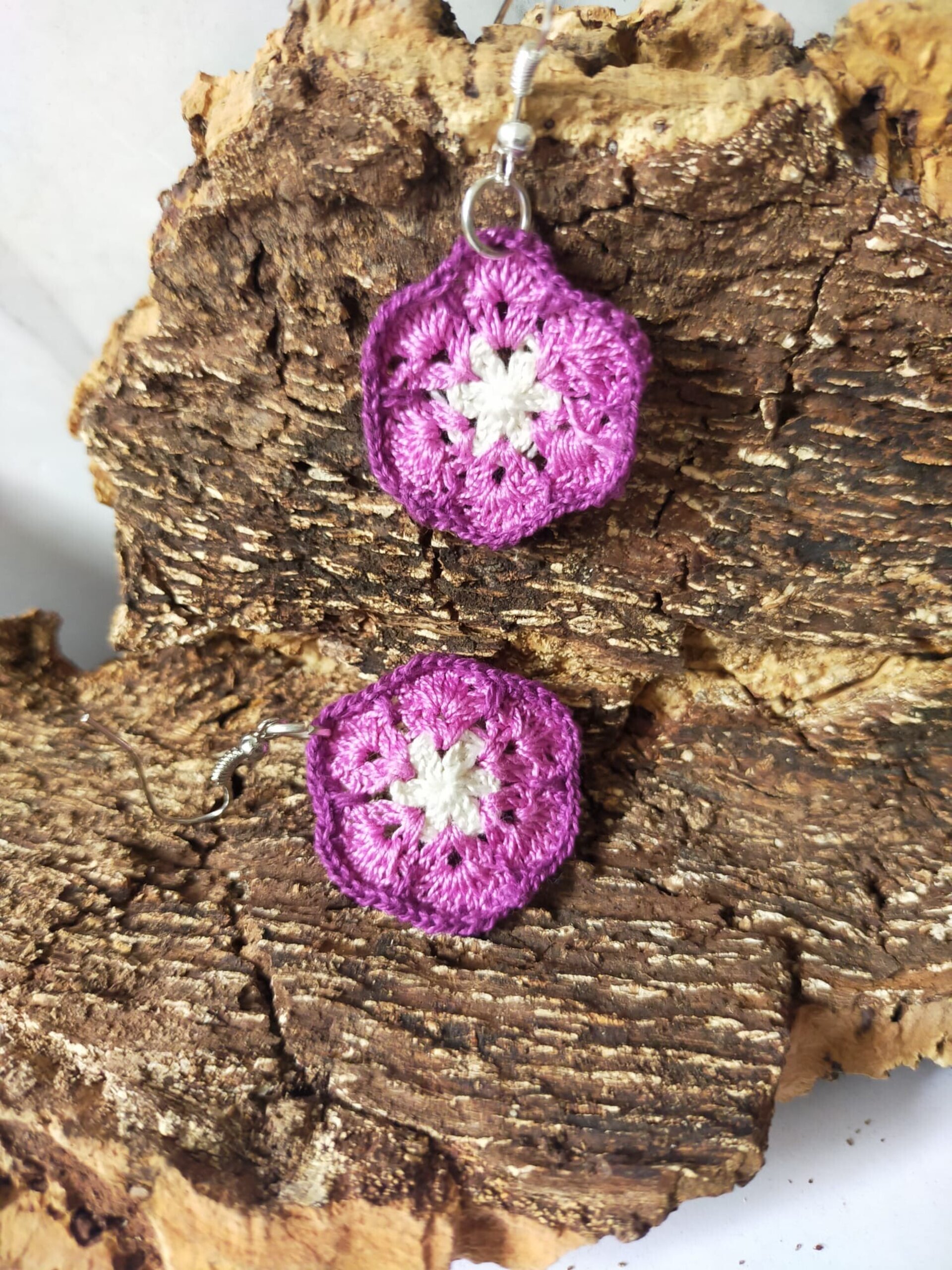 Pendientes Flor Africana de Micro-macramé - 2